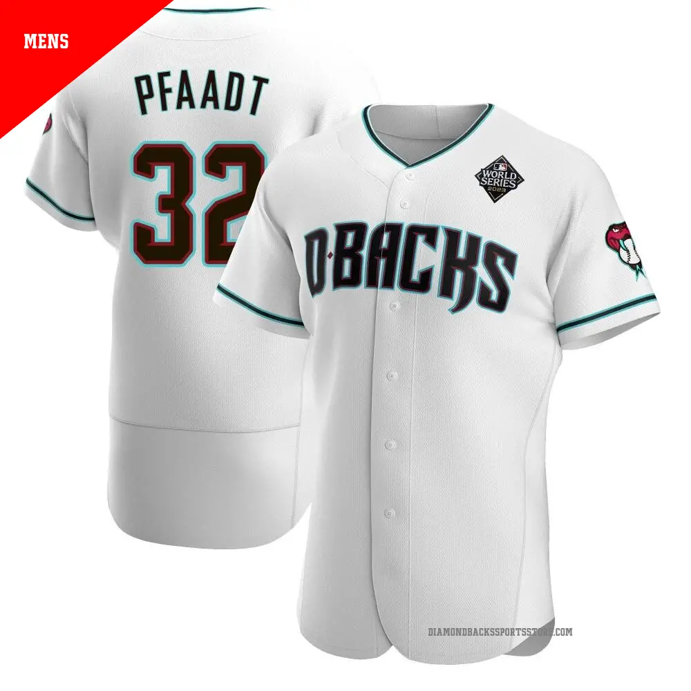 Men's ＃32 Brandon Pfaadt Arizona Diamondbacks White Authentic Teal Alternate 2023 World Series Jersey