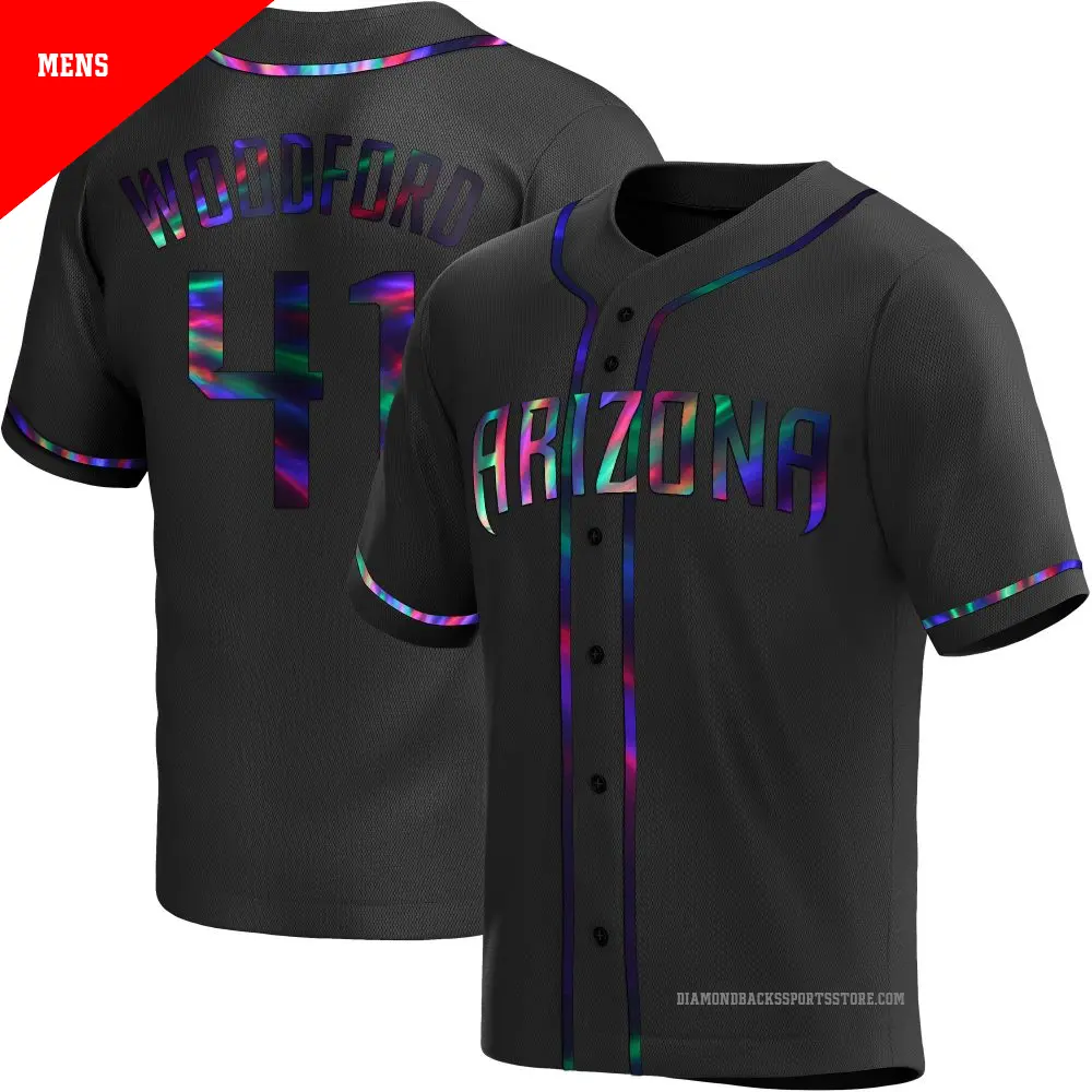 Men's ＃41 Jake Woodford Arizona Diamondbacks Black Replica Holographic Alternate Jersey
