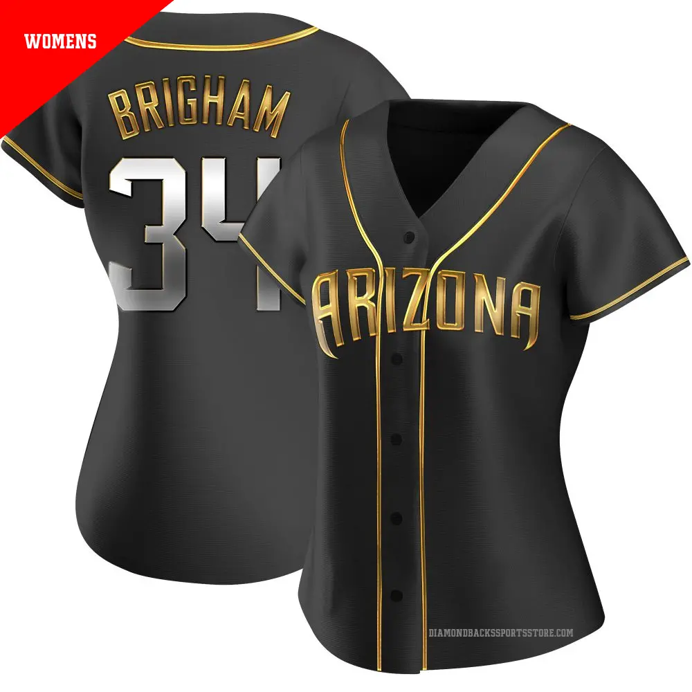 Women's ＃34 Jeff Brigham Arizona Diamondbacks Gold Replica Black en Alternate Jersey