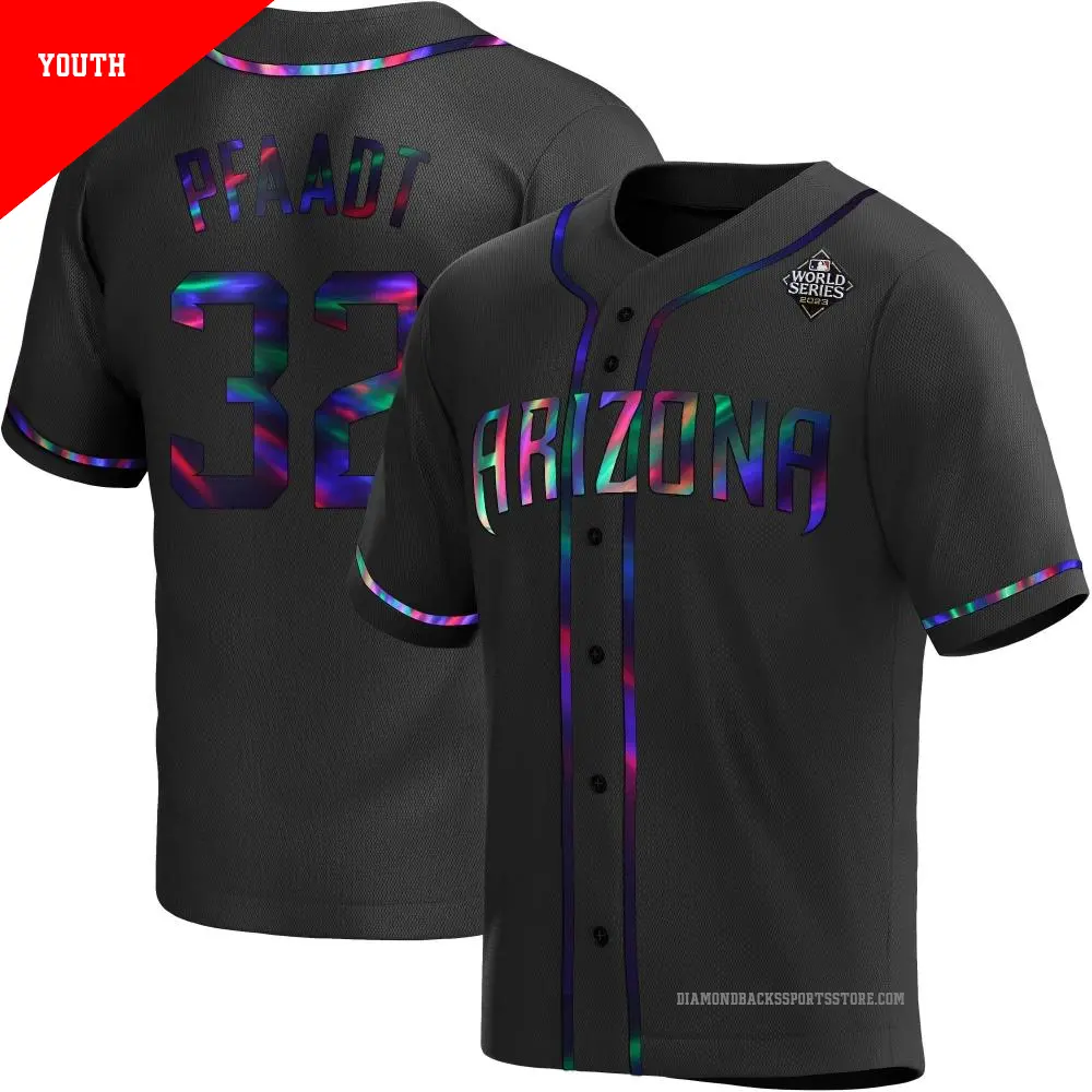 Youth ＃32 Brandon Pfaadt Arizona Diamondbacks Black Replica Holographic Alternate 2023 World Series Jersey